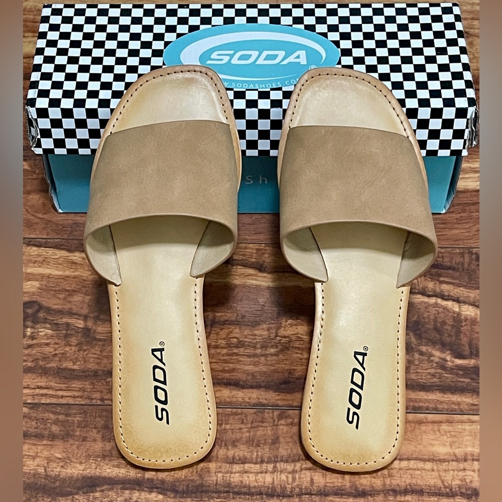 Soda Women's Tan Slide Sandals